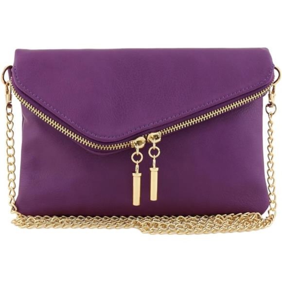 Handbags - Envelope Wristlet Clutch Crossbody Bag with Chain Strap (Purple) One Size
